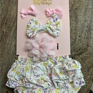 Bebe Baby Floral Hair Accessories Set - Pink and White